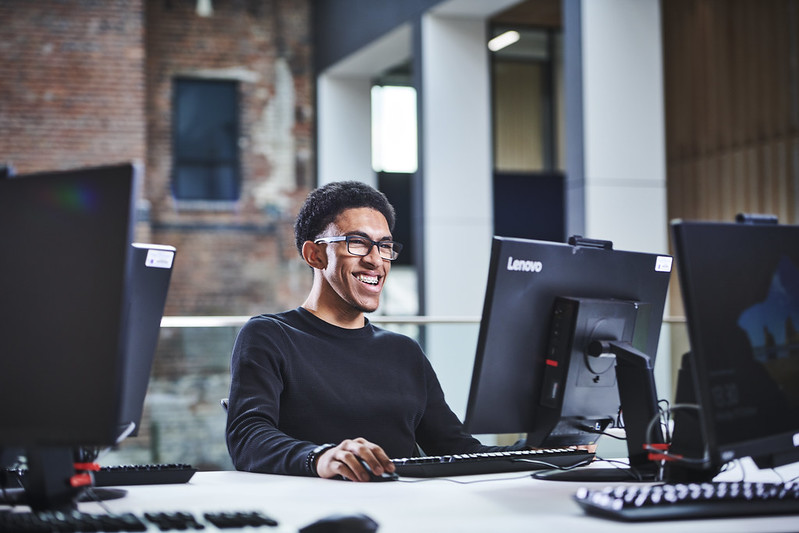 Student working at computer at University of Wolverhampton