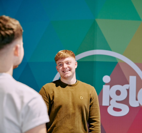 Students talking outside igloo at University of Wolverhampton