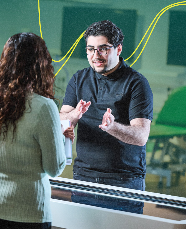 Student exploring virtual reality lab facility