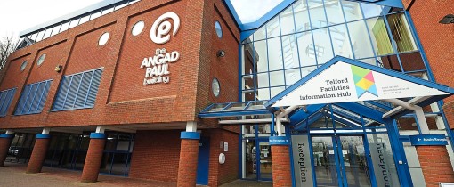 Exterior of the Angad Paul building on Telford Campus, signage on the side and entrance of the building identifying it as the Telford Facilities Information Hub