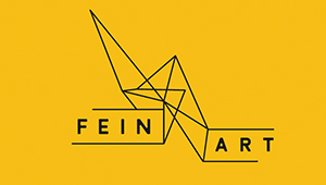 Graphic for FEINART, a yellow background with a web of straight lines forming a larger shape