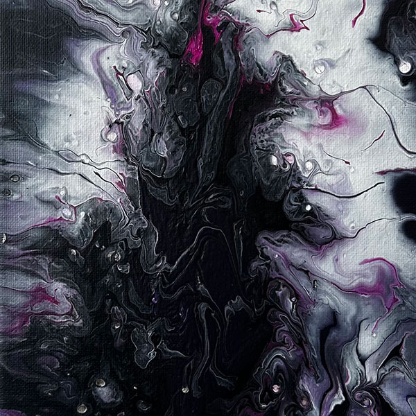 Black, white and purple abstract painting by Kathryn Boyce