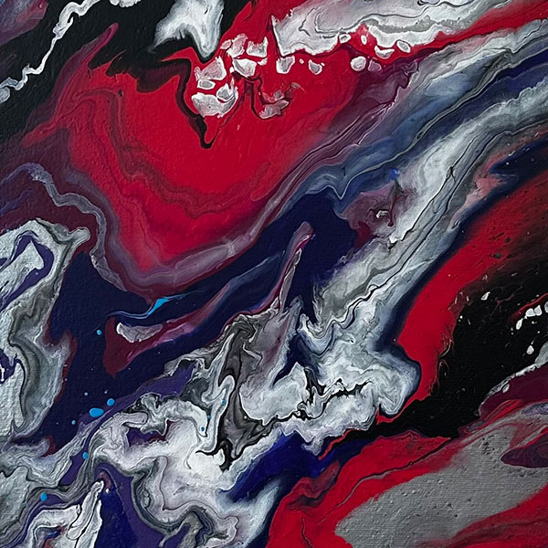 Red, white and black abstract painting by Kathryn Boyce