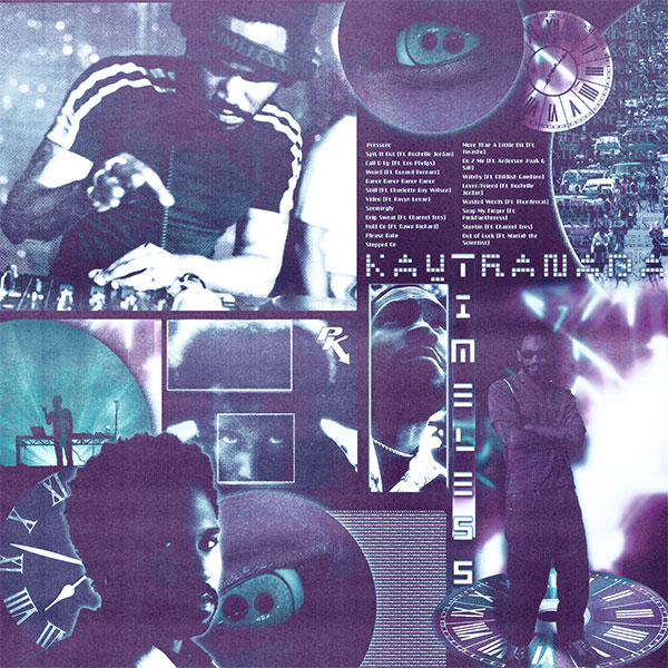 A collage of images related to artist Kaytranada and his album Timeless in cover art format.