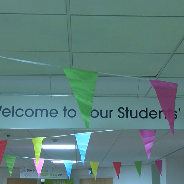 Photograph of bunting hung in the students union