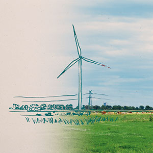 illustration of a wind turbine in a field