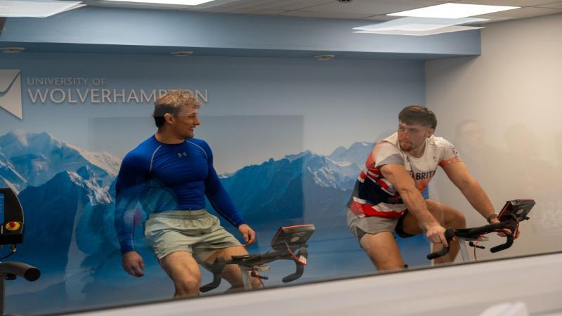 Two athletes in the heat chamber Walsall Campus