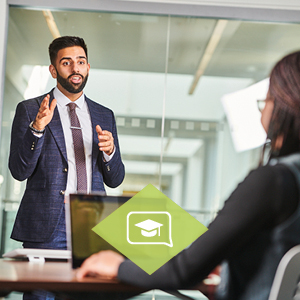 An academic coach giving advice to a student