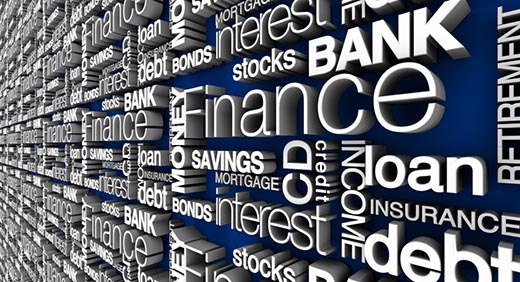 Graphic of a word cloud focusing on financial terminology