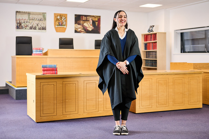 law student stood in court room