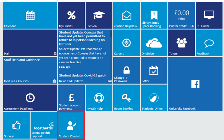 The Student Check In icon for MyWLV