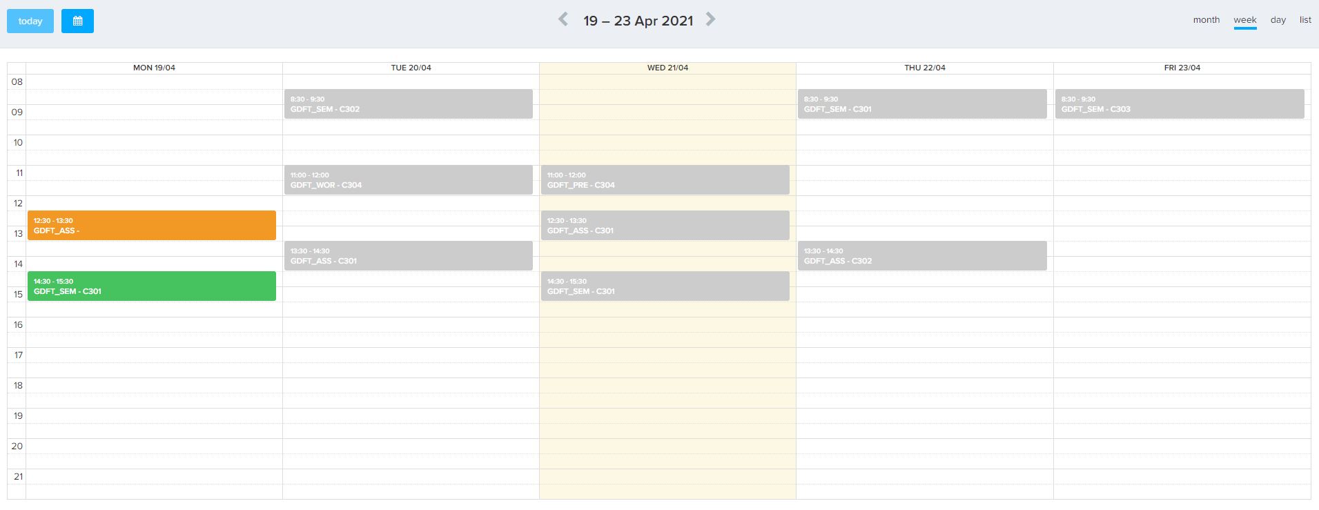 The timetable view for staff in the student check in system