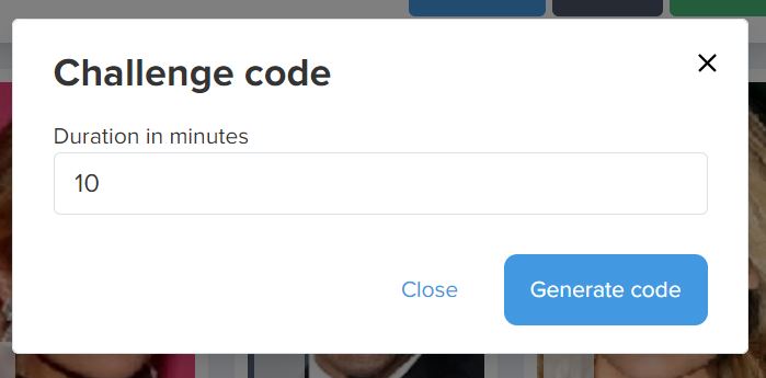 Challenge code creation screen for the student check in system