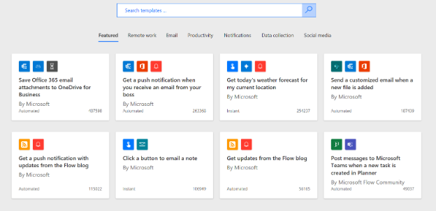 Some of the most popular existing flows in Power Automate in Teams