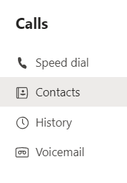 The calls menu on Teams with contacts highlighted