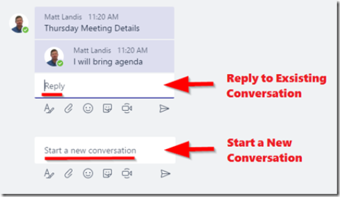 An example of a threaded conversation in Teams