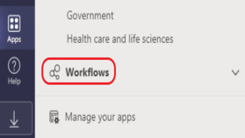 Showing how to access the Teams workflow option