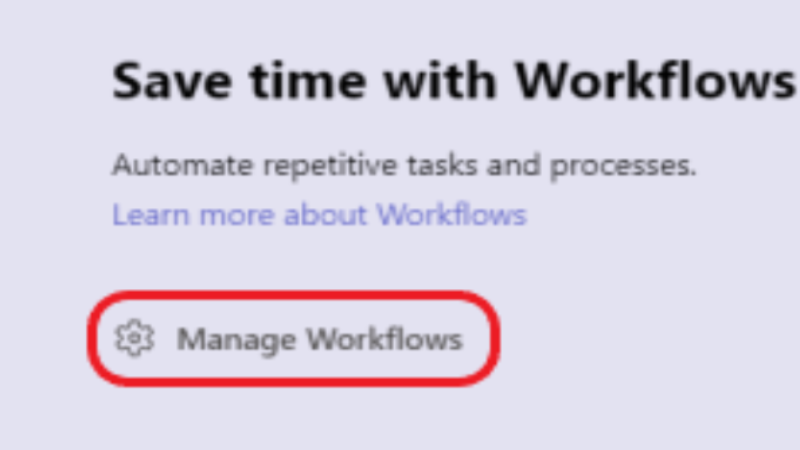 Screenshot of managing a workflow in teams
