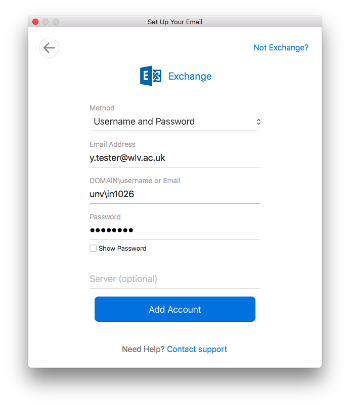Exchange username and password 4