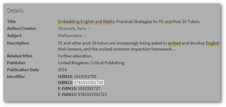 Linking to ebook - LibrarySearch ISBN