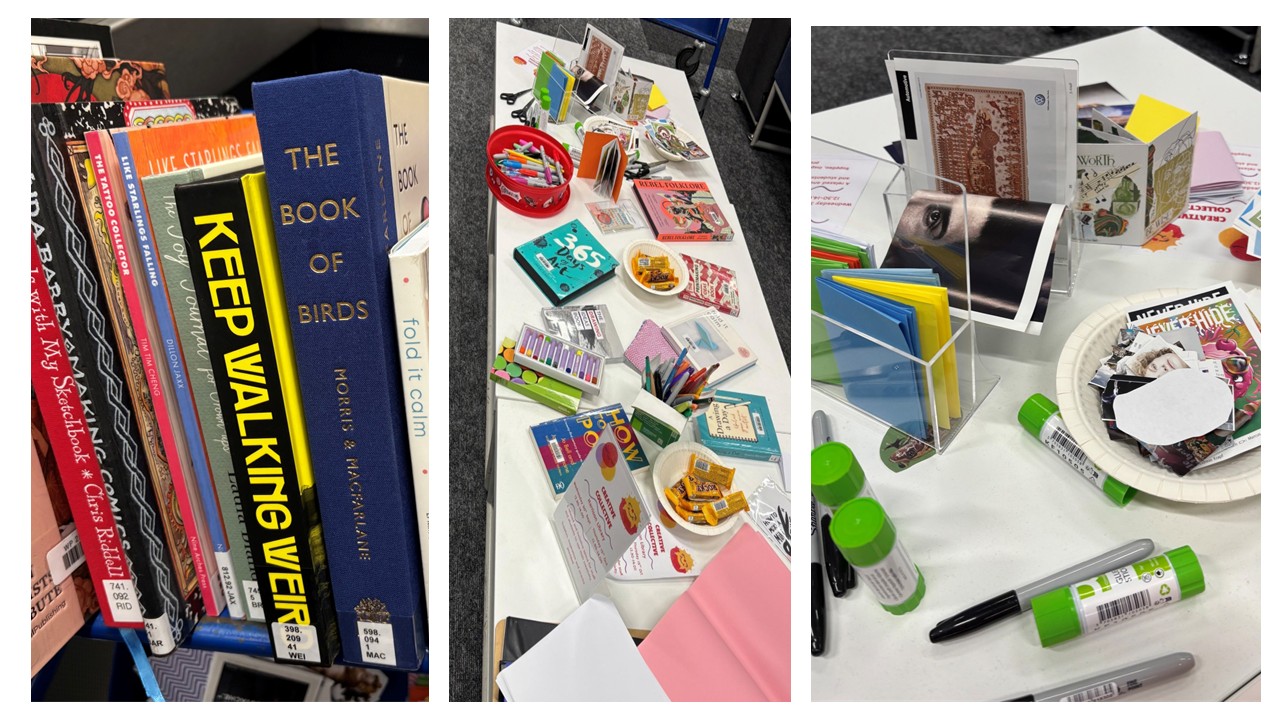 photos of books and art supplies