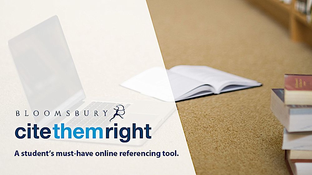 Cite them right logo with a backdrop of books and a computer