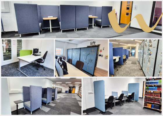 Collage of images highlighting a range of new independant study furniture