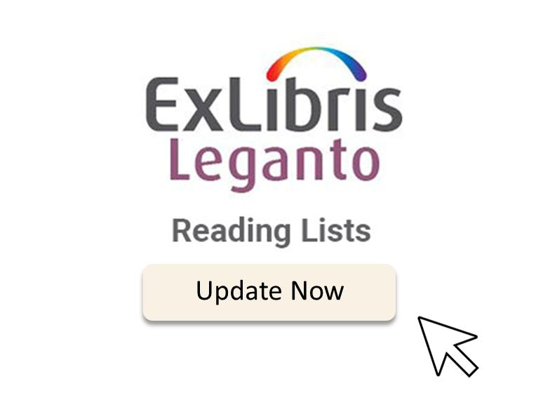 Image of exlibris leganto logo with a update now style button below