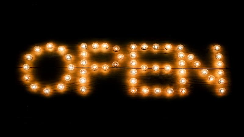 Open sign in lights
