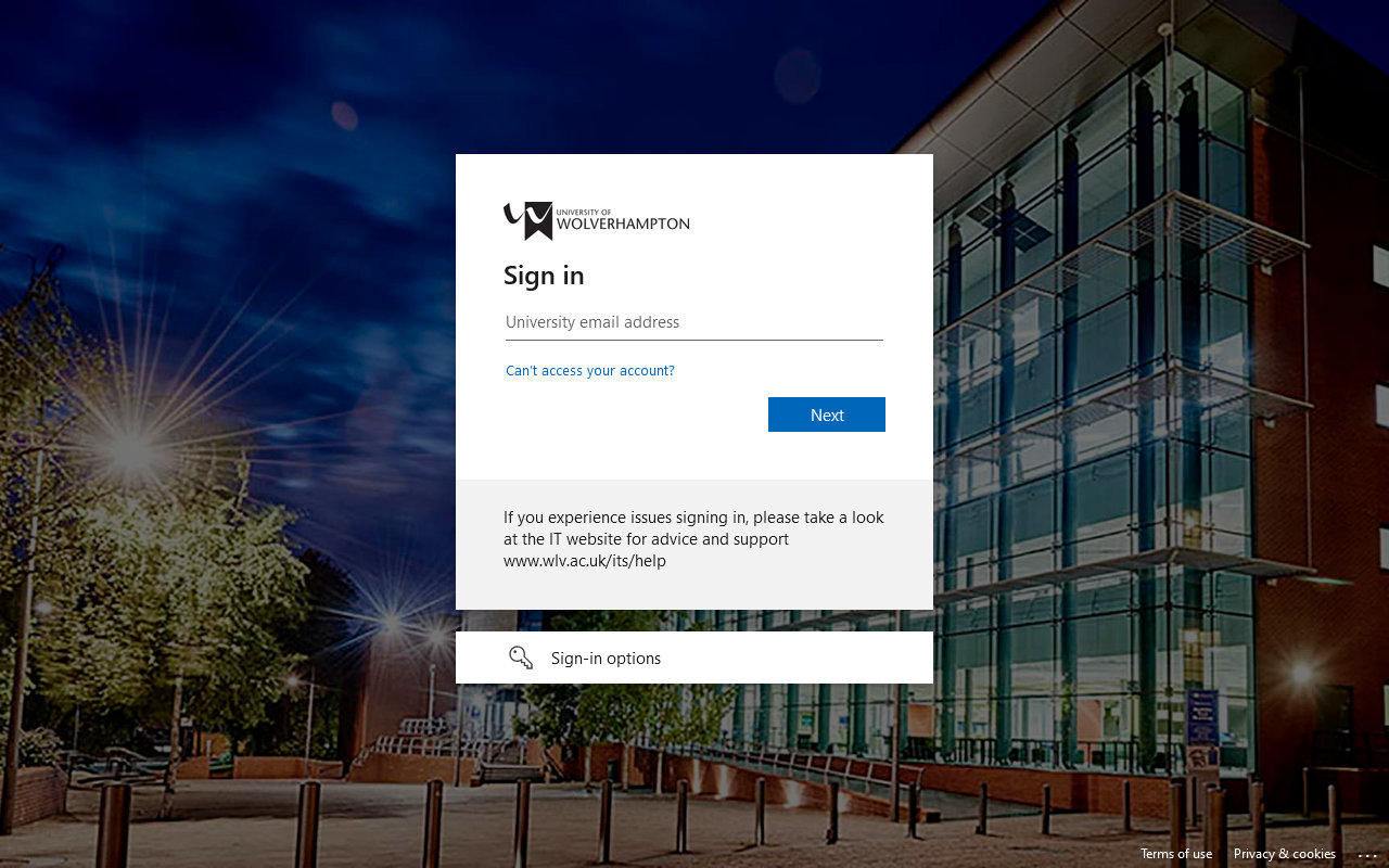 The University login page
