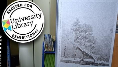 Book cover with excited for exhibitions sticker