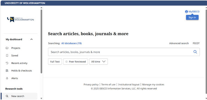 Screenshot of ebsco database