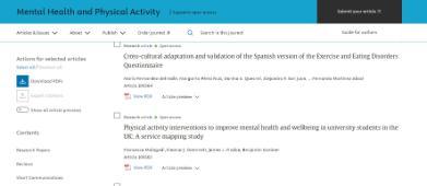 screenshot of Mental Health and Physical Activity journal