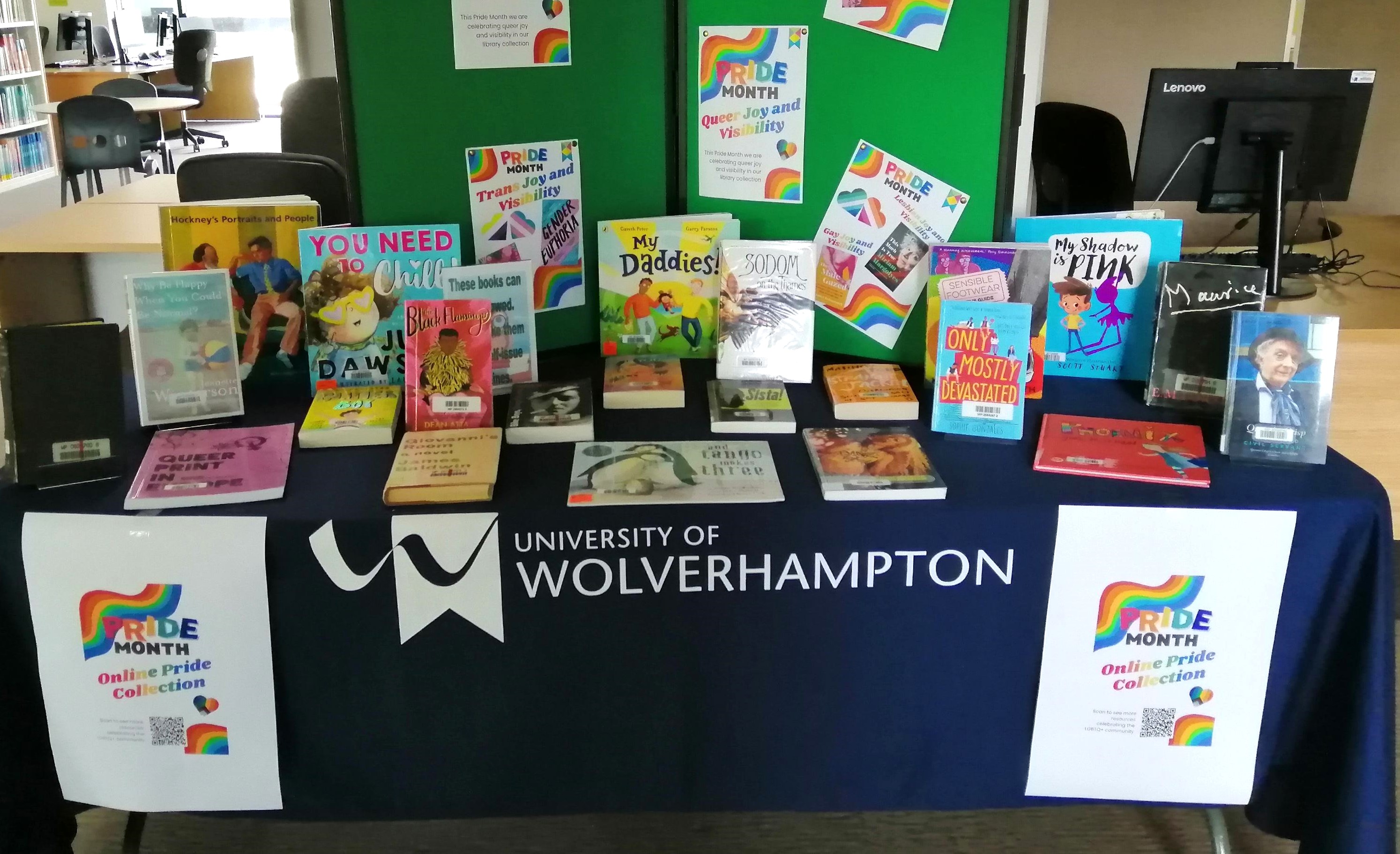 Photo of book display for Pride 2025