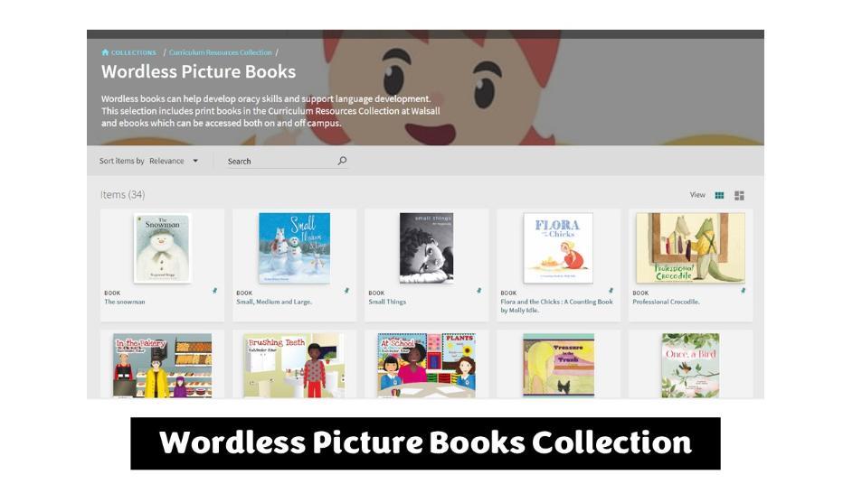 Screenshot of online wordless book collection