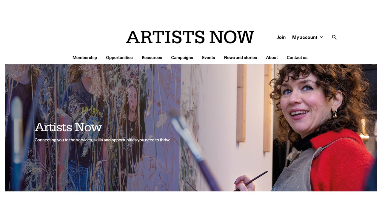 Screenshot of Artist Now website