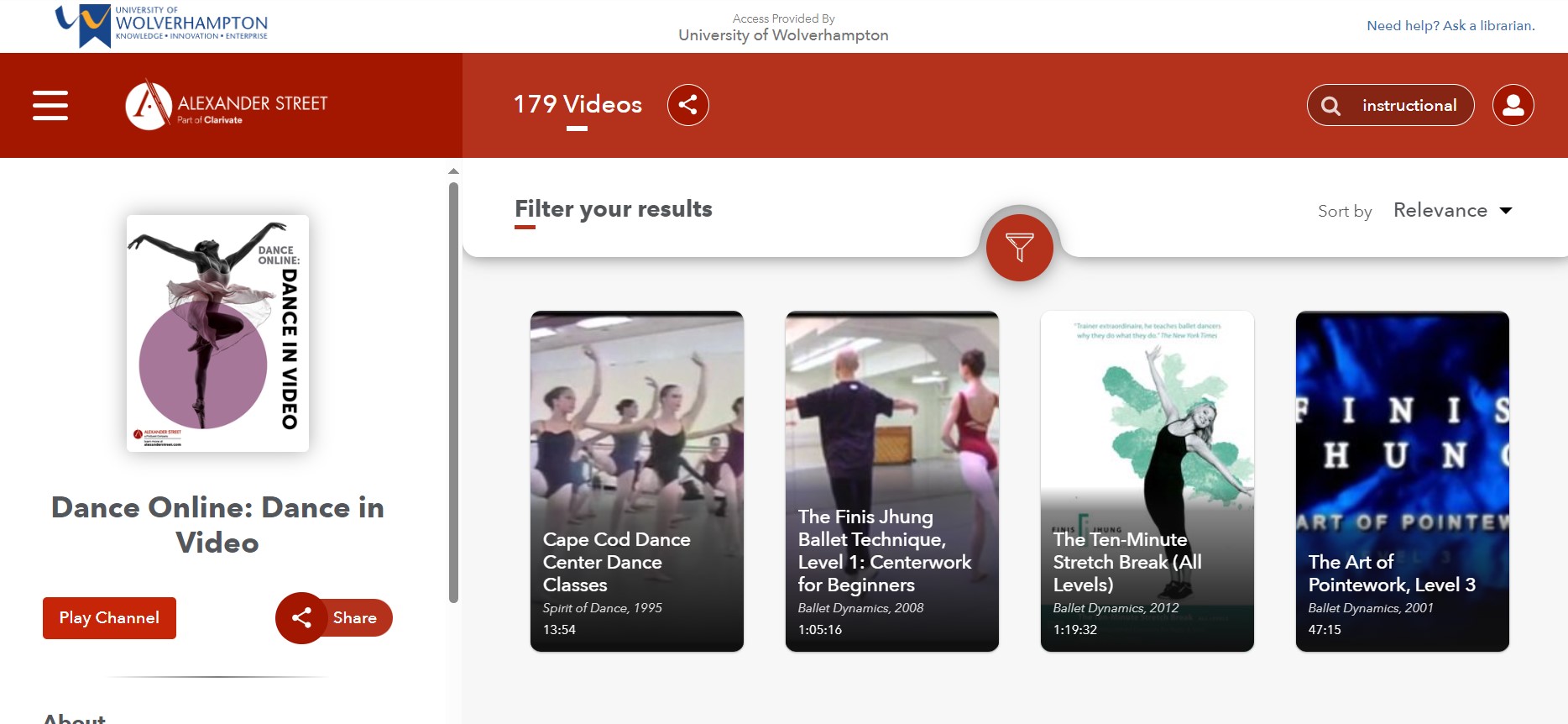 Screenshot of database Dance Online