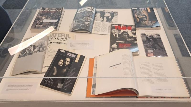 display case of magazines