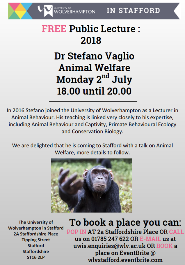 July - Public Lecture - Animal Welfare - Dr Stefano Vaglio - University of  Wolverhampton