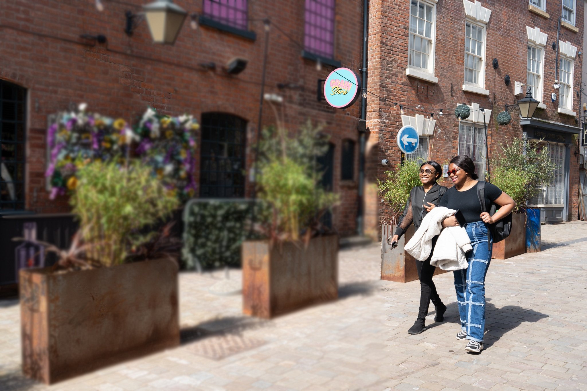 Studnets walking through Wolverhampton town center