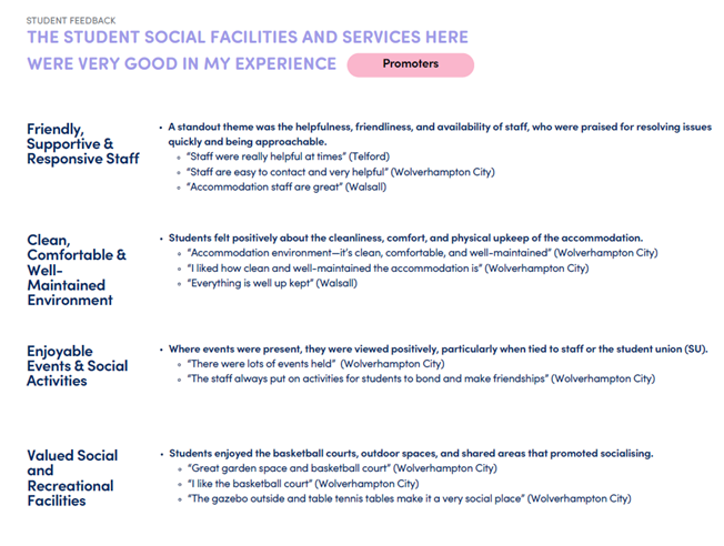 Student Feedback: Social Facilities and Services