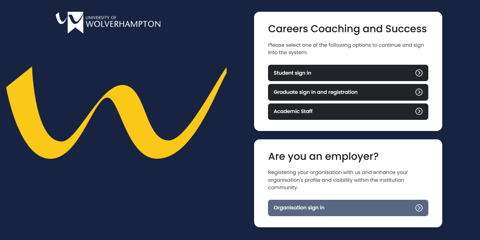 Screenshot of the homepage for the Careers Coaching and Success service