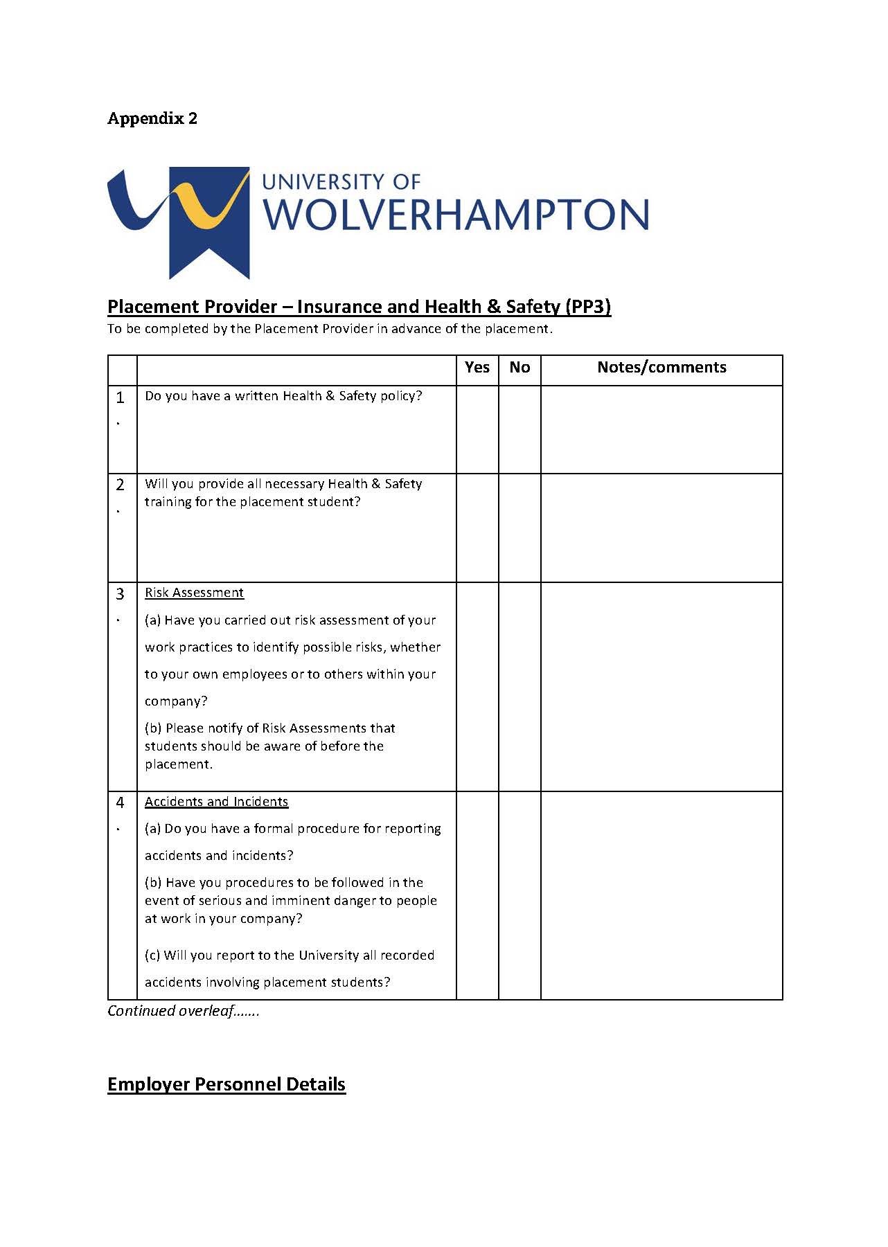 Placement Provider Appendix 2 - Page 1
