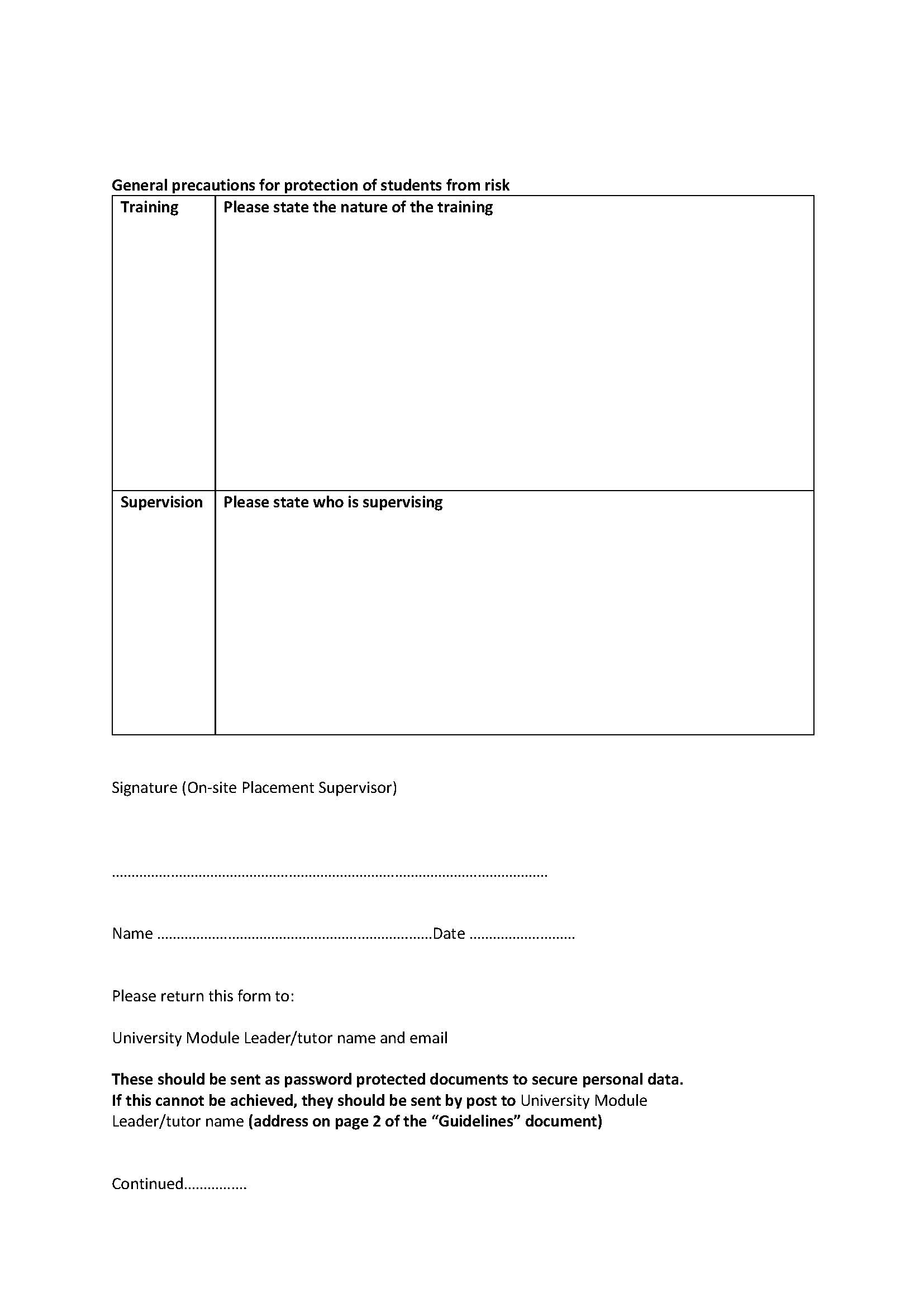 Work Placement Risk Assessment PP4 Appendix 3 - Page 2