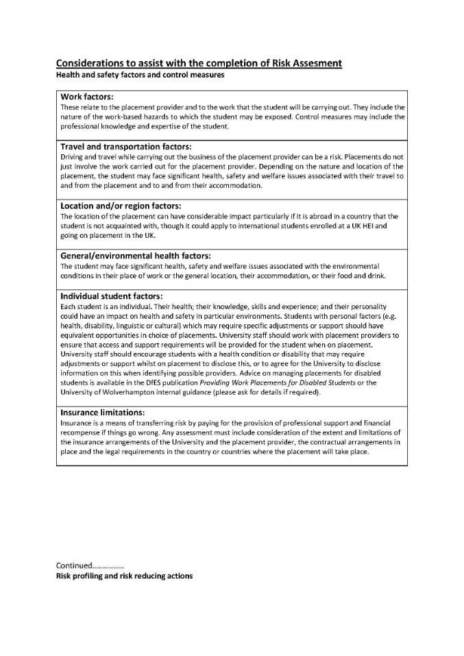 Work Placement Risk Assessment PP4 Appendix 3 - Page 3