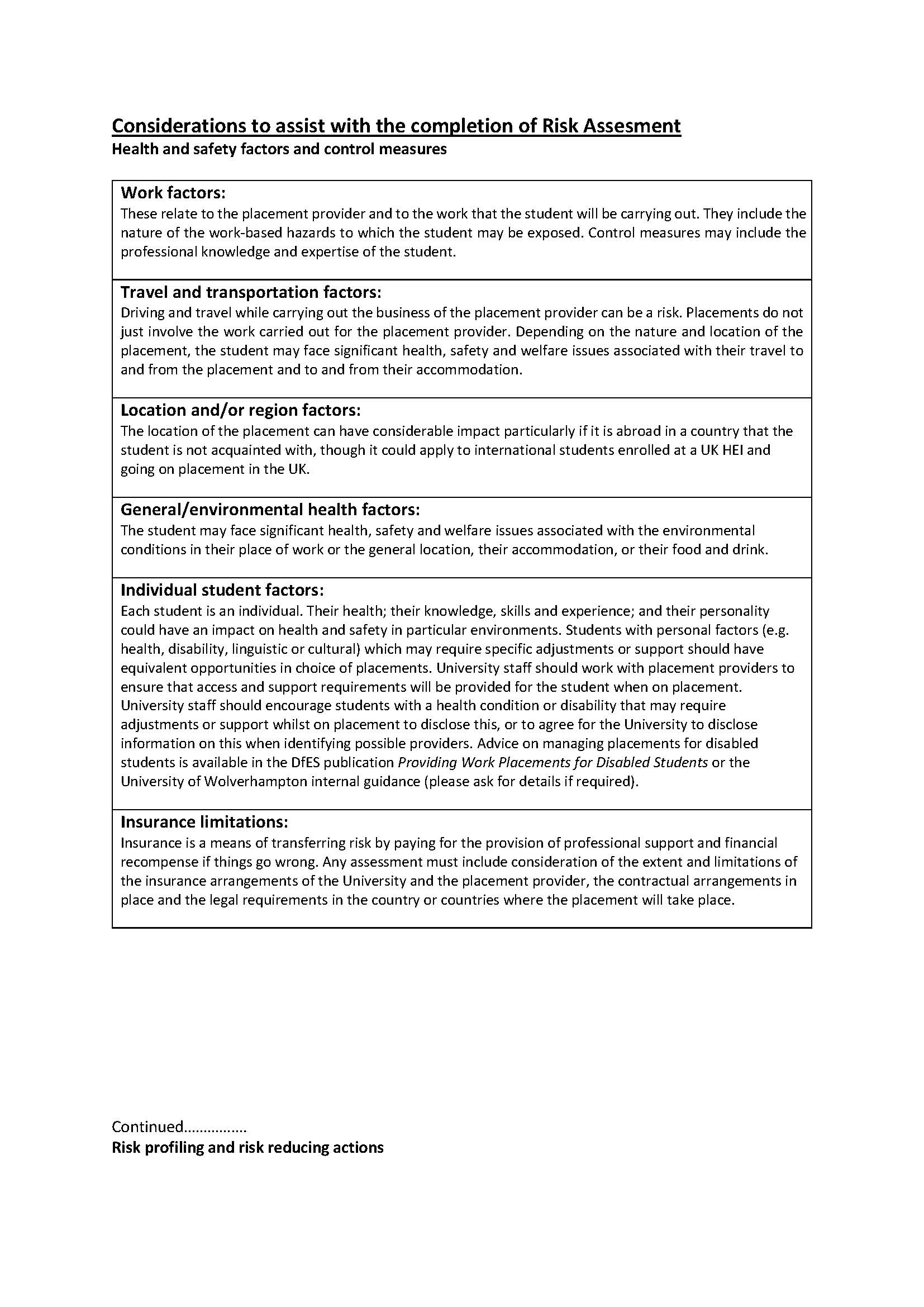 Work Placement Risk Assessment PP4 Appendix 3 - Page 3