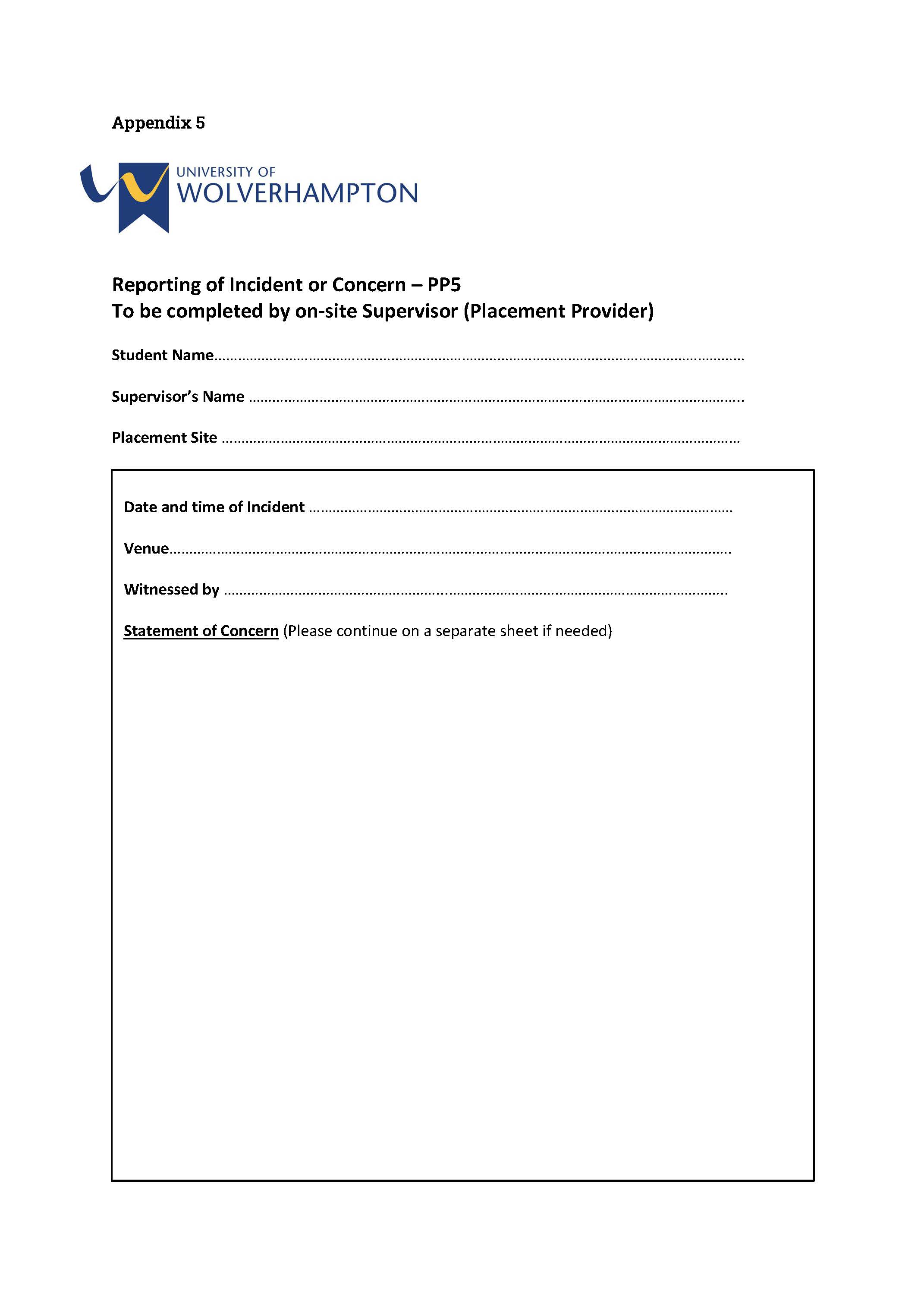 Appendix 5 - Report of Incident or Concern PP5 - Page 1