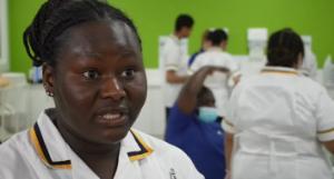 A student nurse from Nigerian talks to the BBC