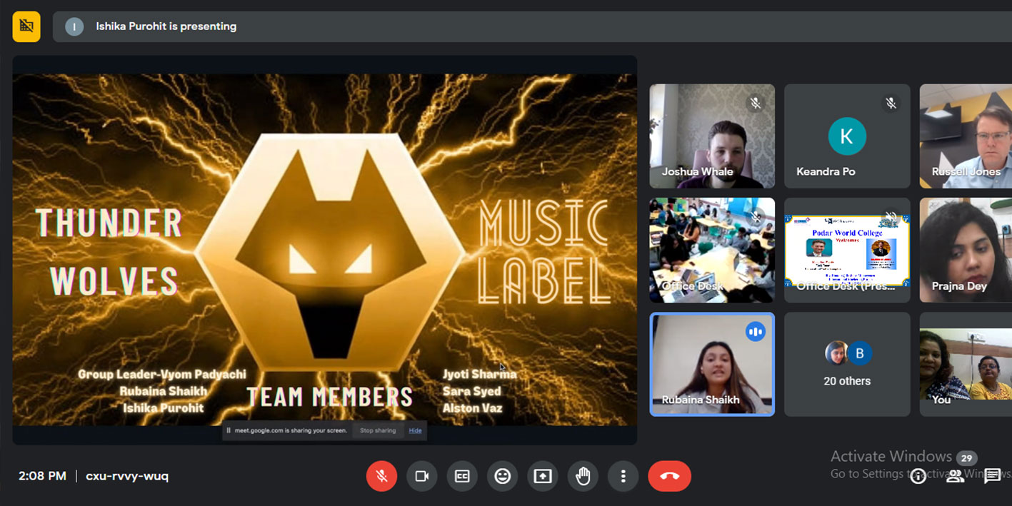 Screen shots of a Zoom meeting between Podar College students and Wolves