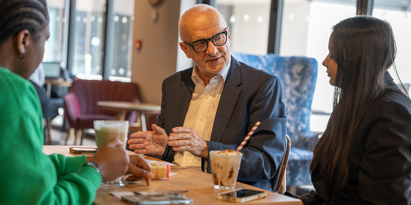The Vice Chancellor, Professor John Raftery, speaking to students in Costa